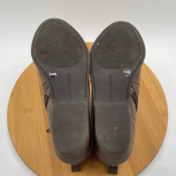 Lucky Brand Womens Shoes 7.5 Beige Taupe Suede Zip Side Ankle Boots Bohemian - Picture 8 of 9